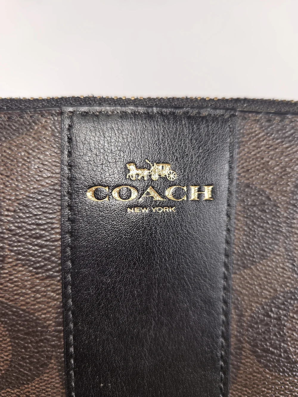 Coach Signature Logo Accordian Zip Wallet Brown Wristlet